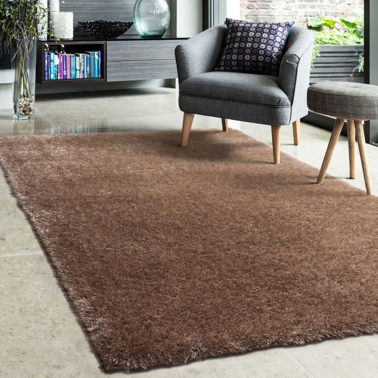 The Rug Wholesaler - Shimmering Latte Shaggy Rug - Latte / 230cm thumbnail
