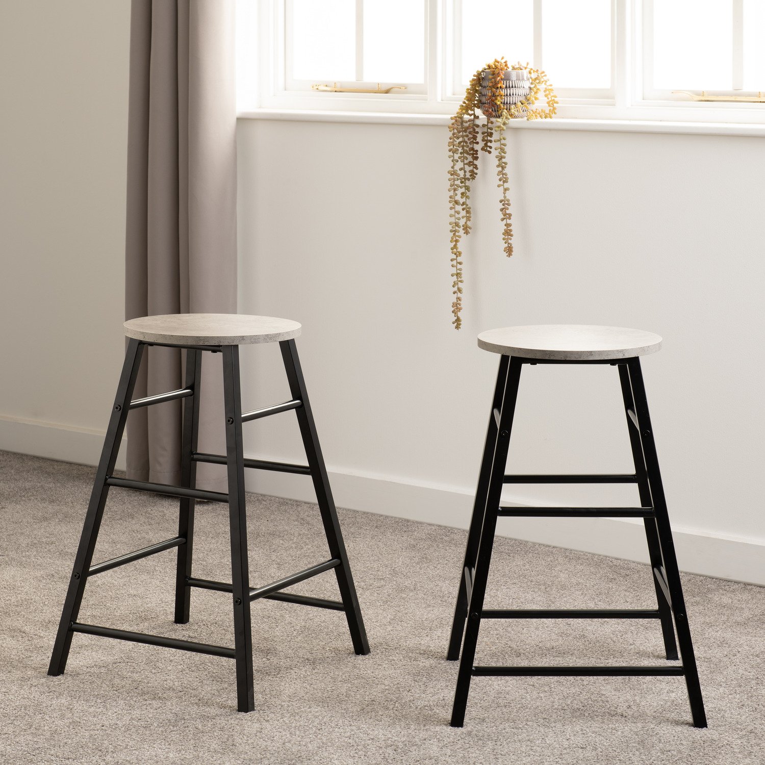 Seconique - Athens Bar Stool (Pair) - Acacia Effect - Concrete Effect thumbnail