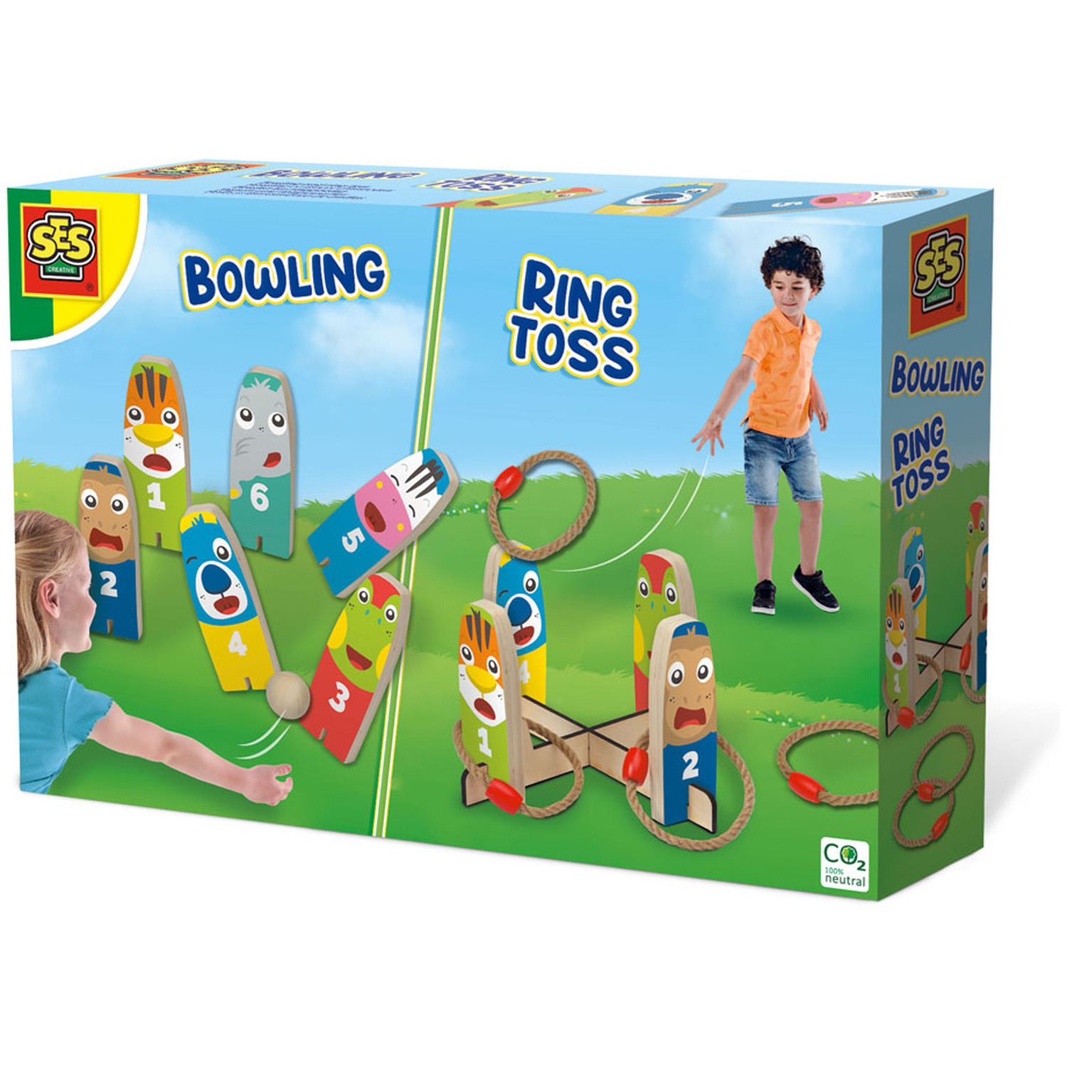Image of SES CREATIVE Bowling and Ring Toss 2-in-1 Game - Black