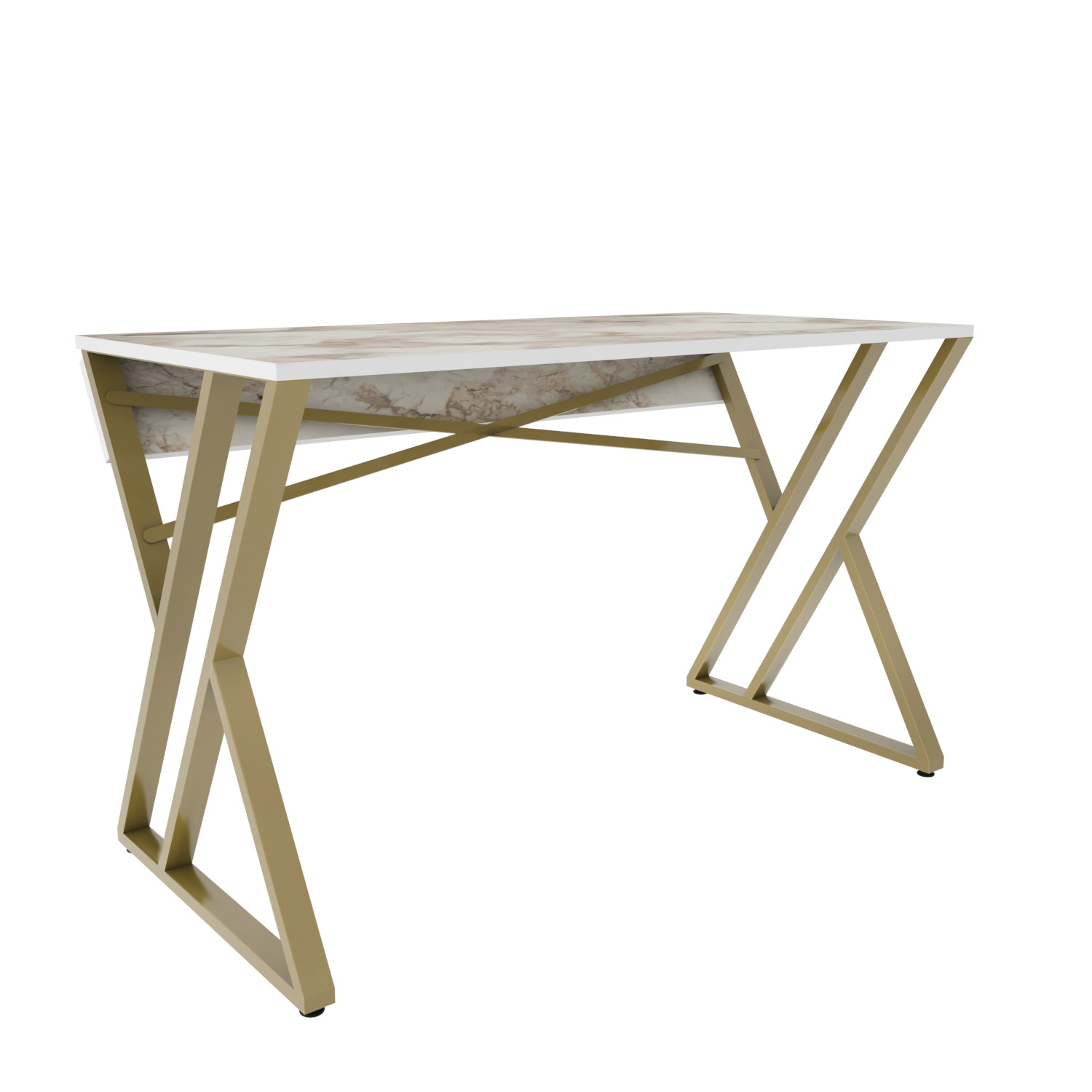 Gyza Computer Desk - White Marble Effect Gold