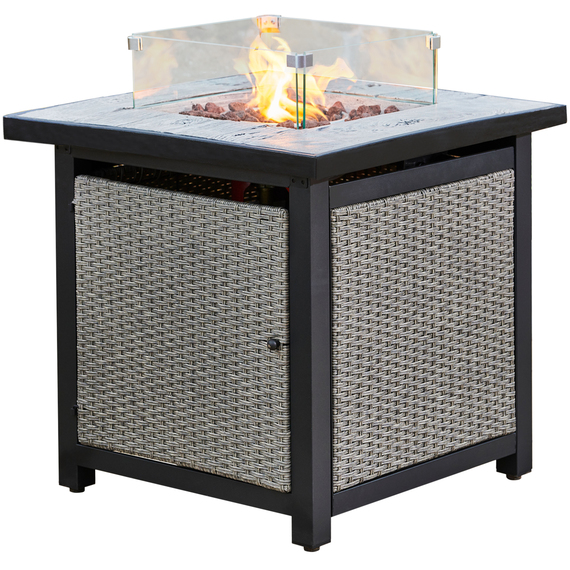 Rattan Fire Pit Table Heater with Lava Rocks