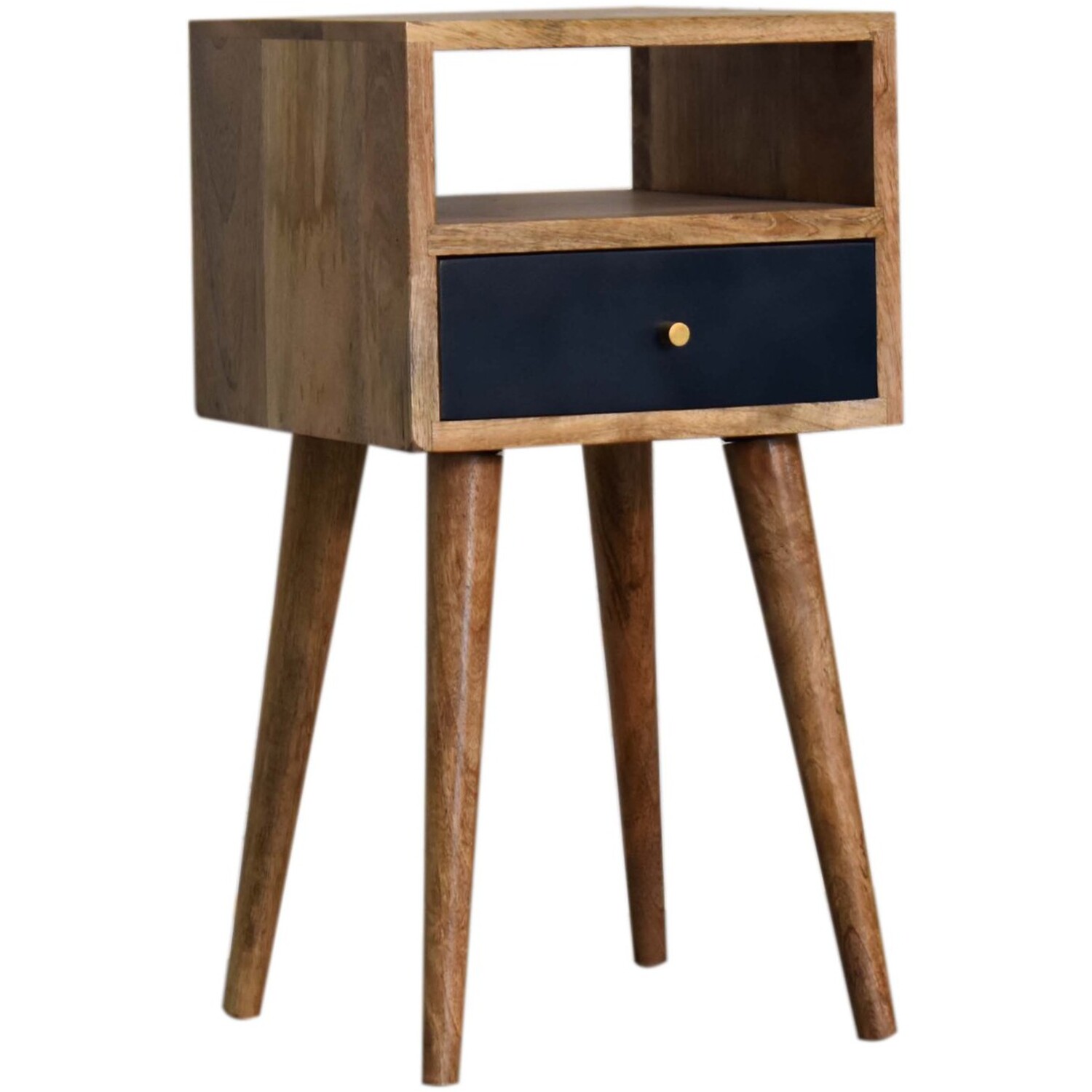 Mini Navy Blue Hand Painted Wood Bedside Table - Blue
