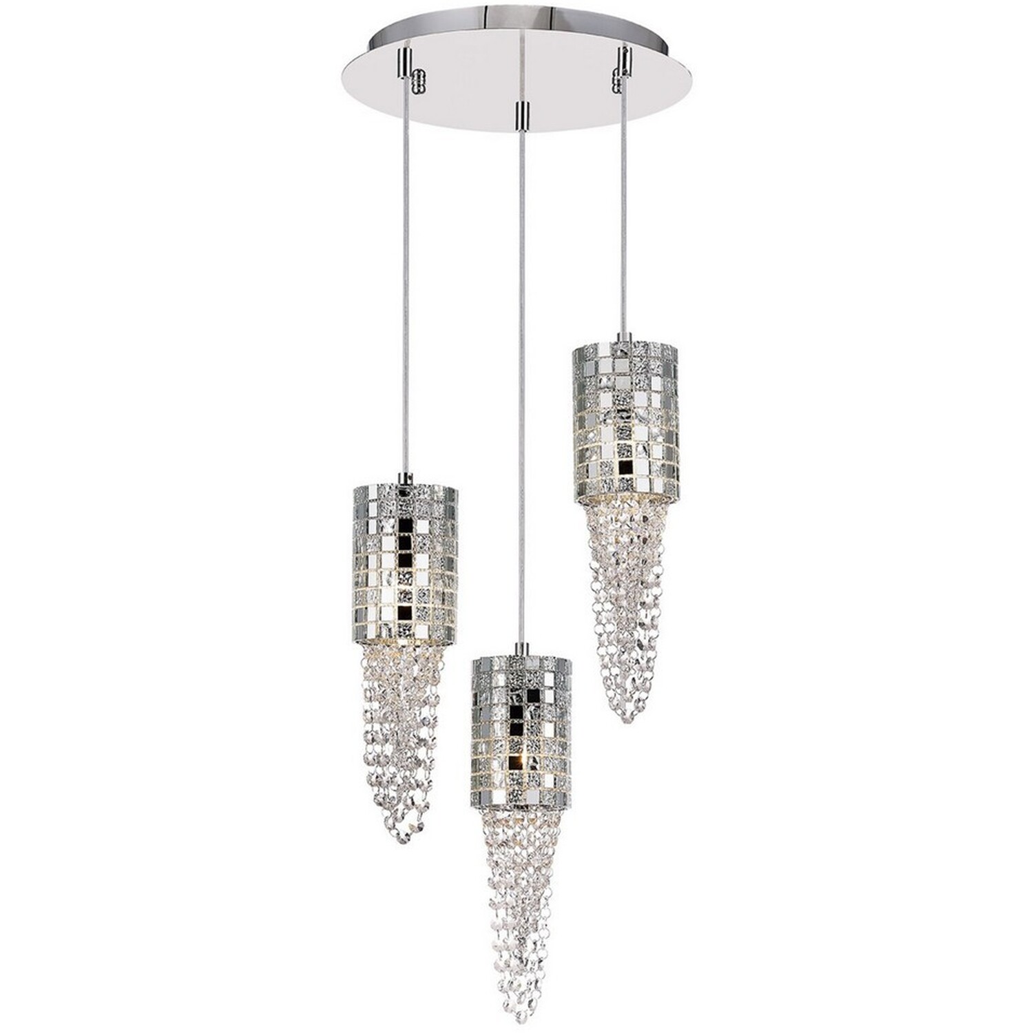 Camden Ceiling Cluster Pendant G9 Polished Chrome, Mosaic Glass, Crystal - Polished Chrome
