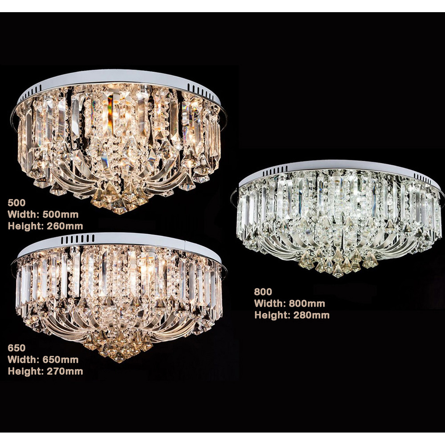 Genuine K9 Crystal Flush Ceiling Light Round Chandelier 3 Colours - white / 80cm / ChromeCrystal