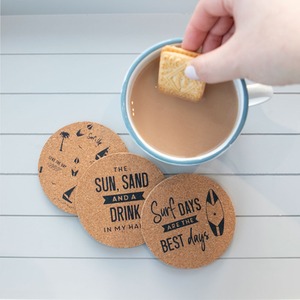 Set of 4 Surf Design Cork Coasters