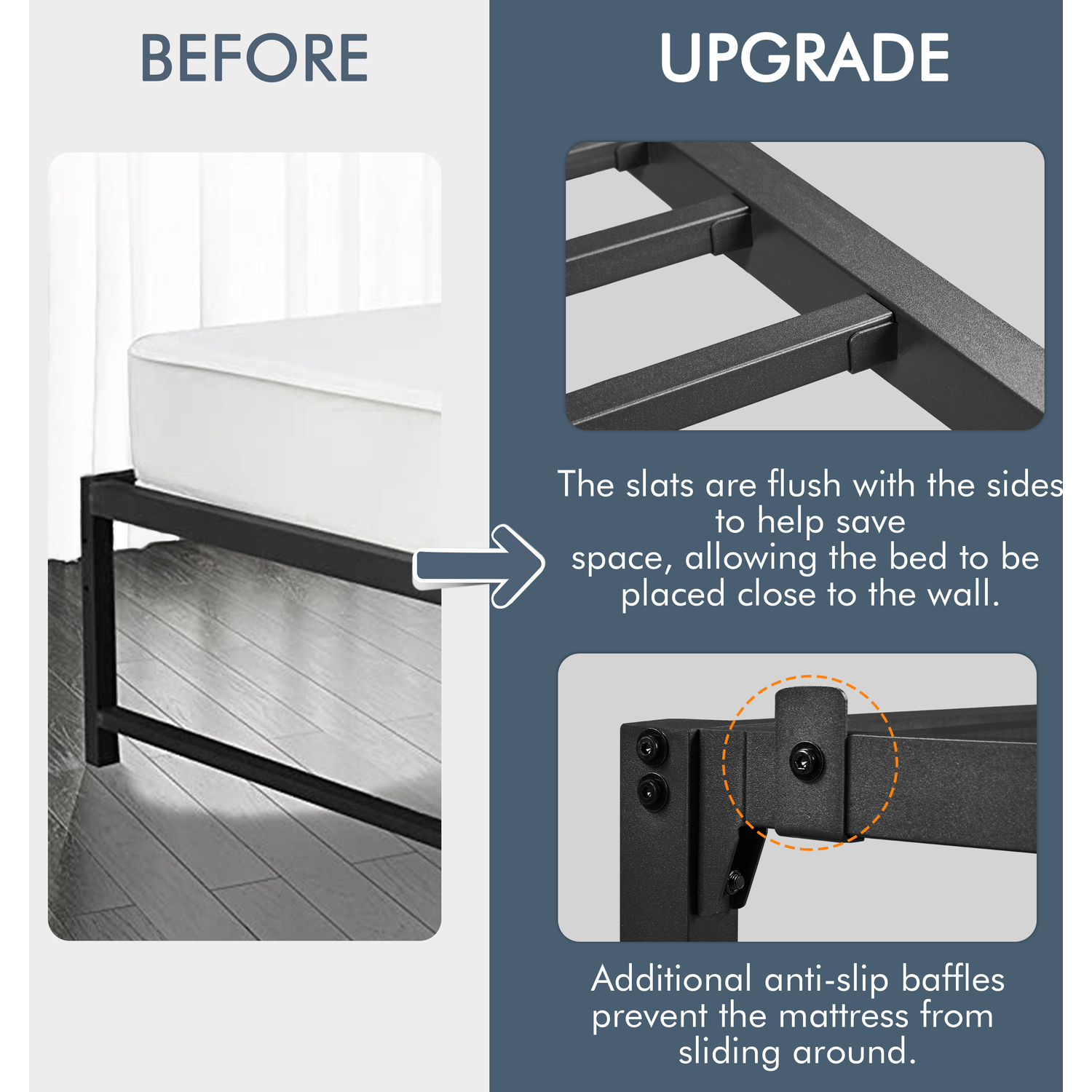 Metal Bed Frame With Heavy Duty Steel Slat - Black Single