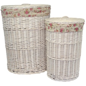 Round White Wash Laundry Baskets with a Garden Rose Lining