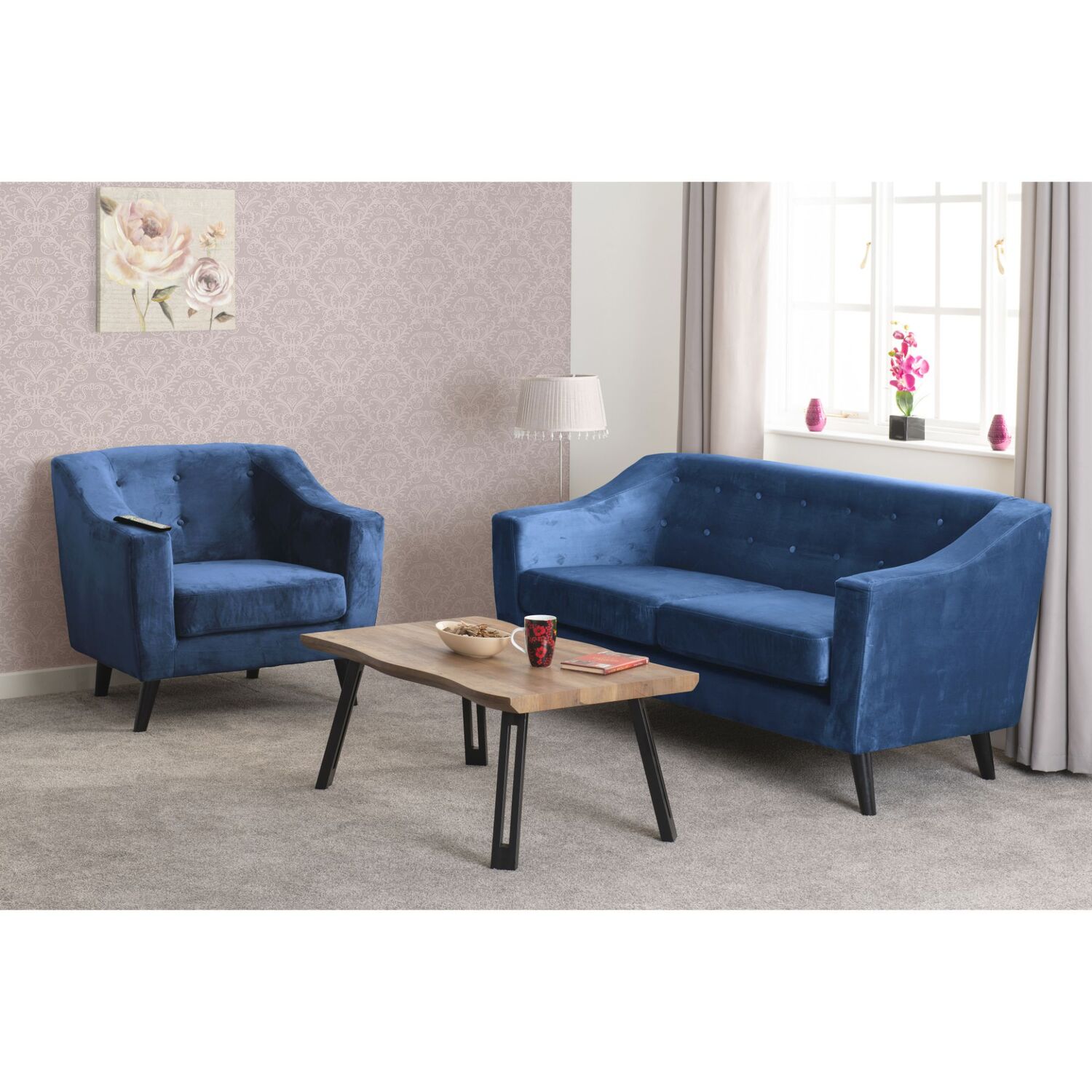 Seconique - Ashley 3 Seater Sofa - Blue Velvet thumbnail