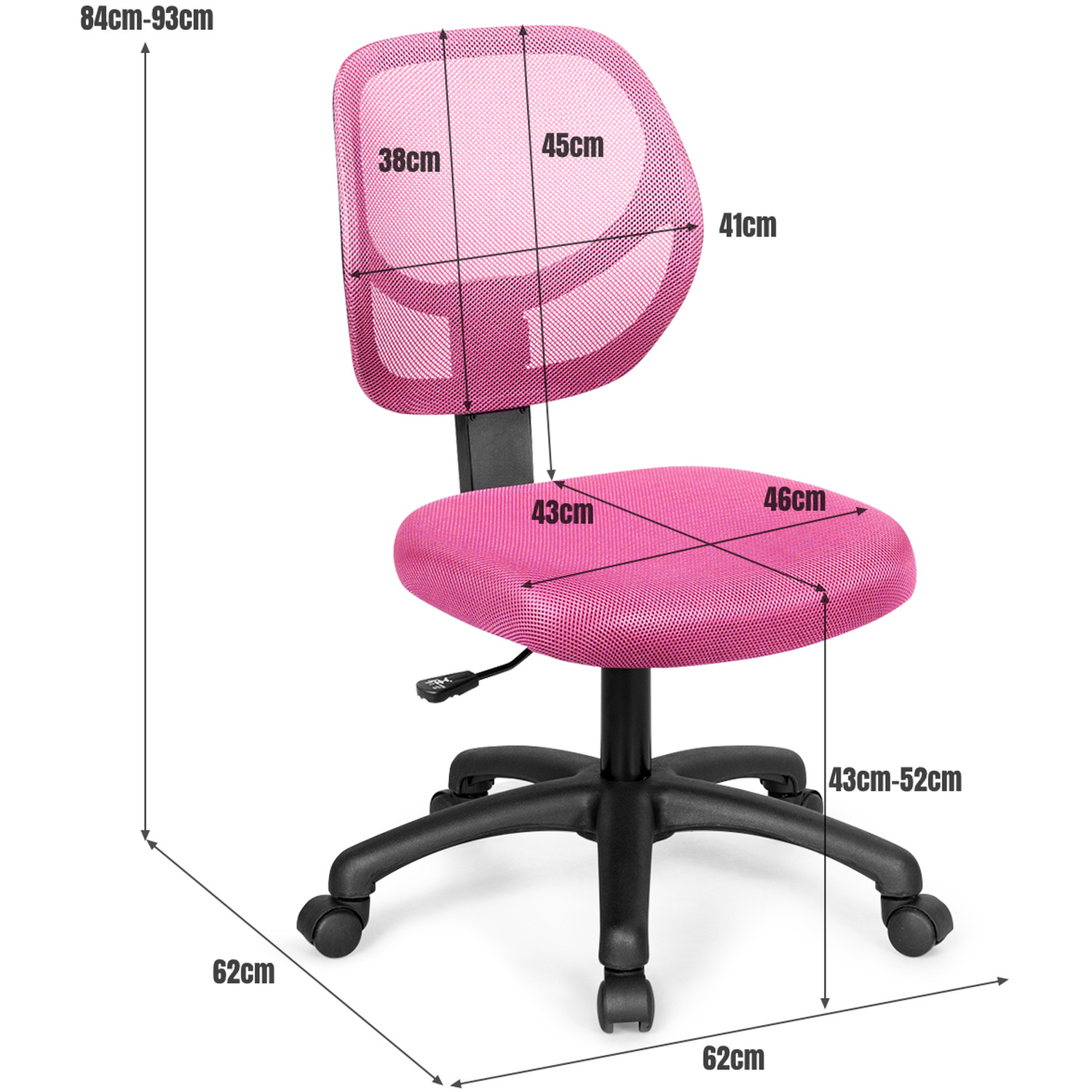 Armless Office Chair Kids Study Chair - Pink