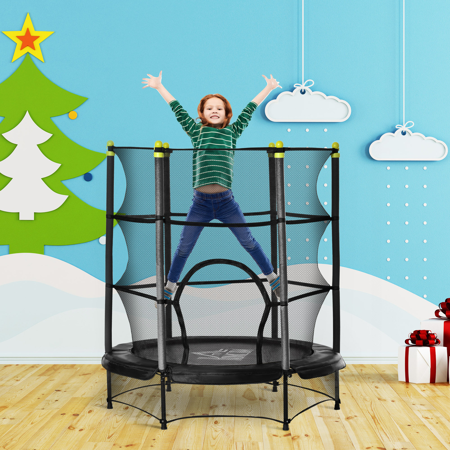 Image of 5.2FT Kids Trampoline with Safety Enclosure - Black