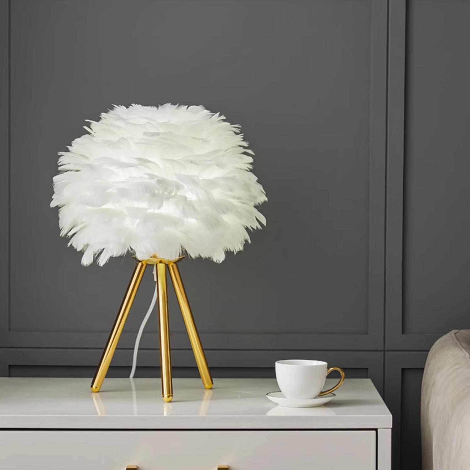 Tripod Feather Table Lamp - Gold
