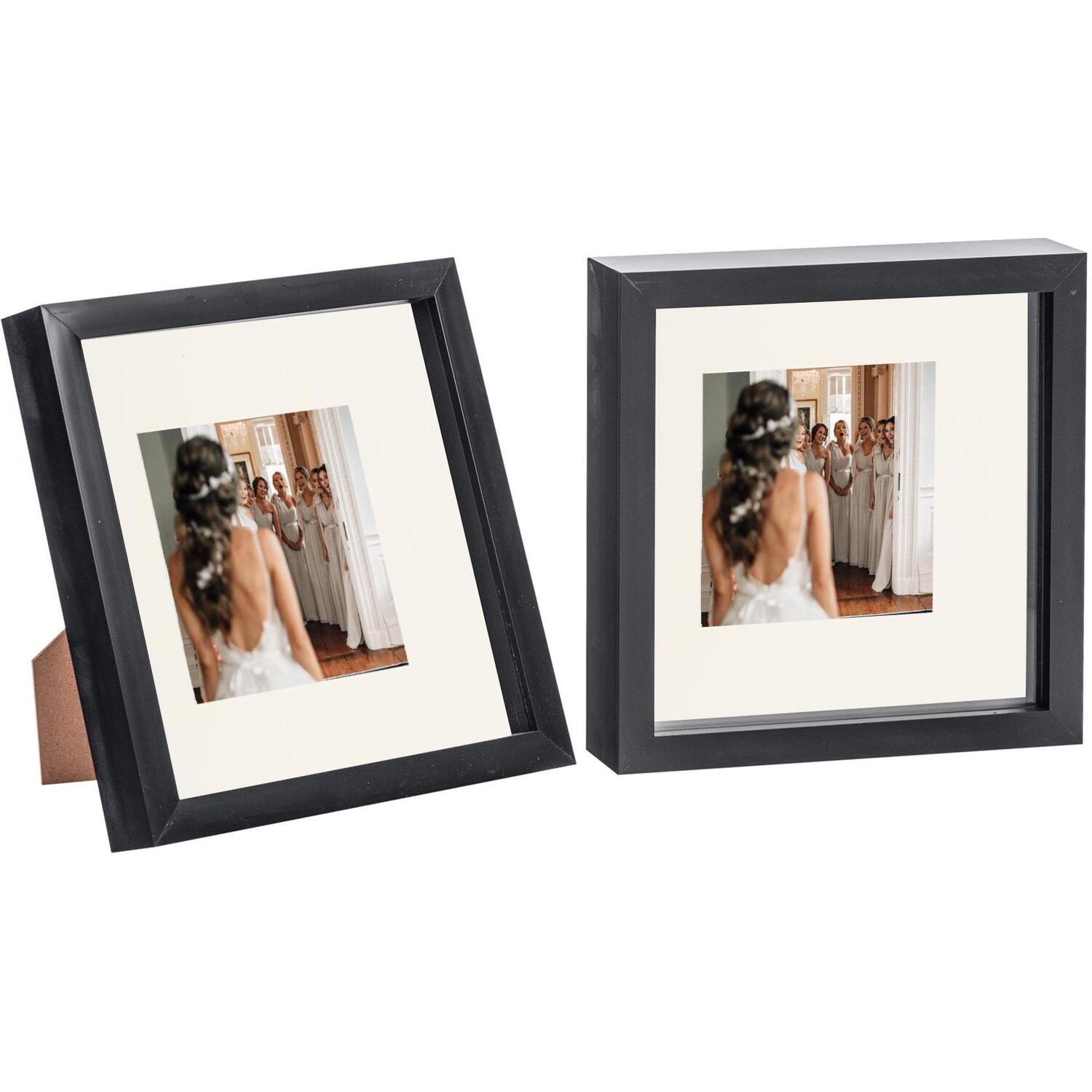 3D Box Photo Frame - 8x8" with 4 x 4" Mount - Pack of 2 - Black/Ivory