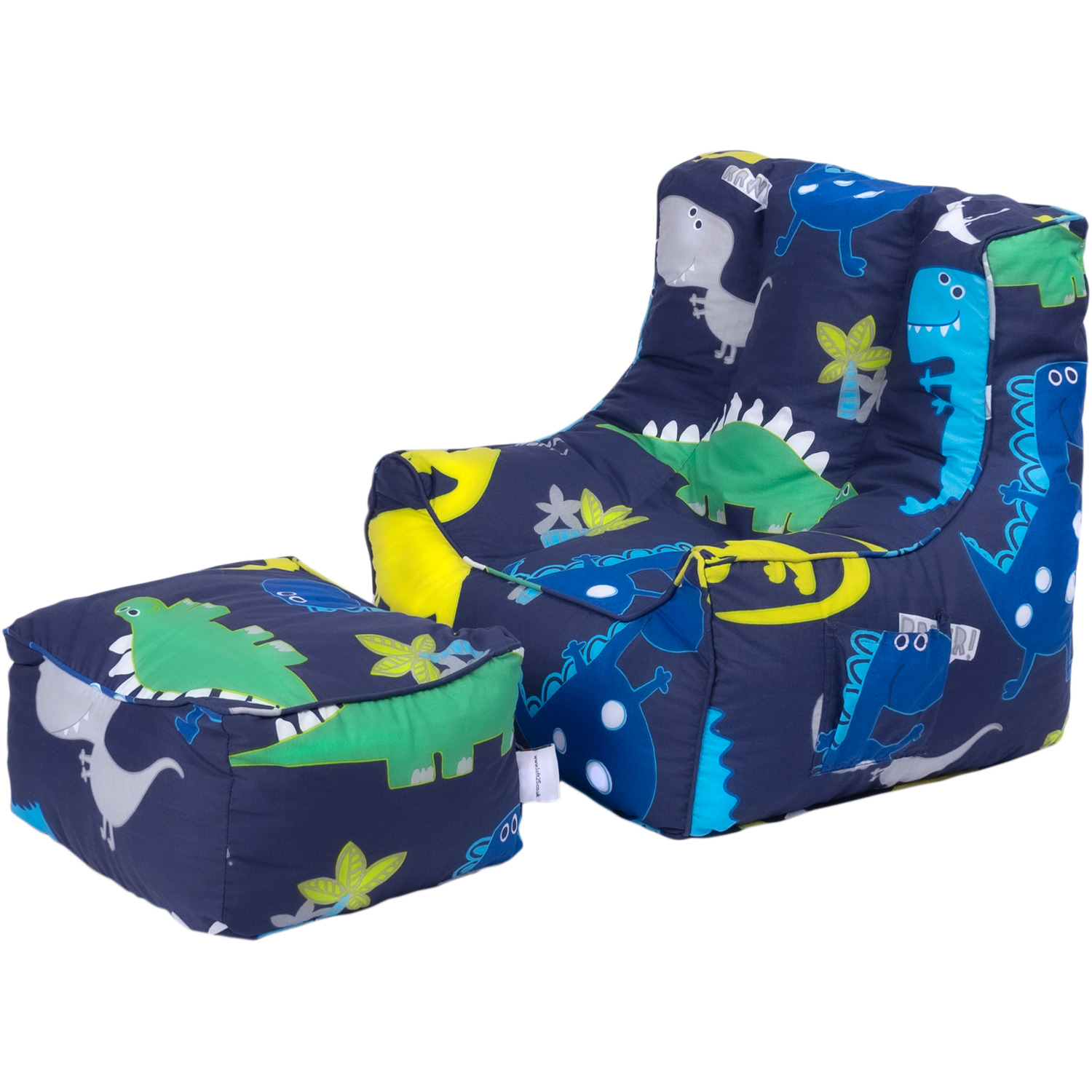 Kids Bean Bag Armchair With Footstool Printed Beanbag Chair Pouf - Dino Dark Dino Dark