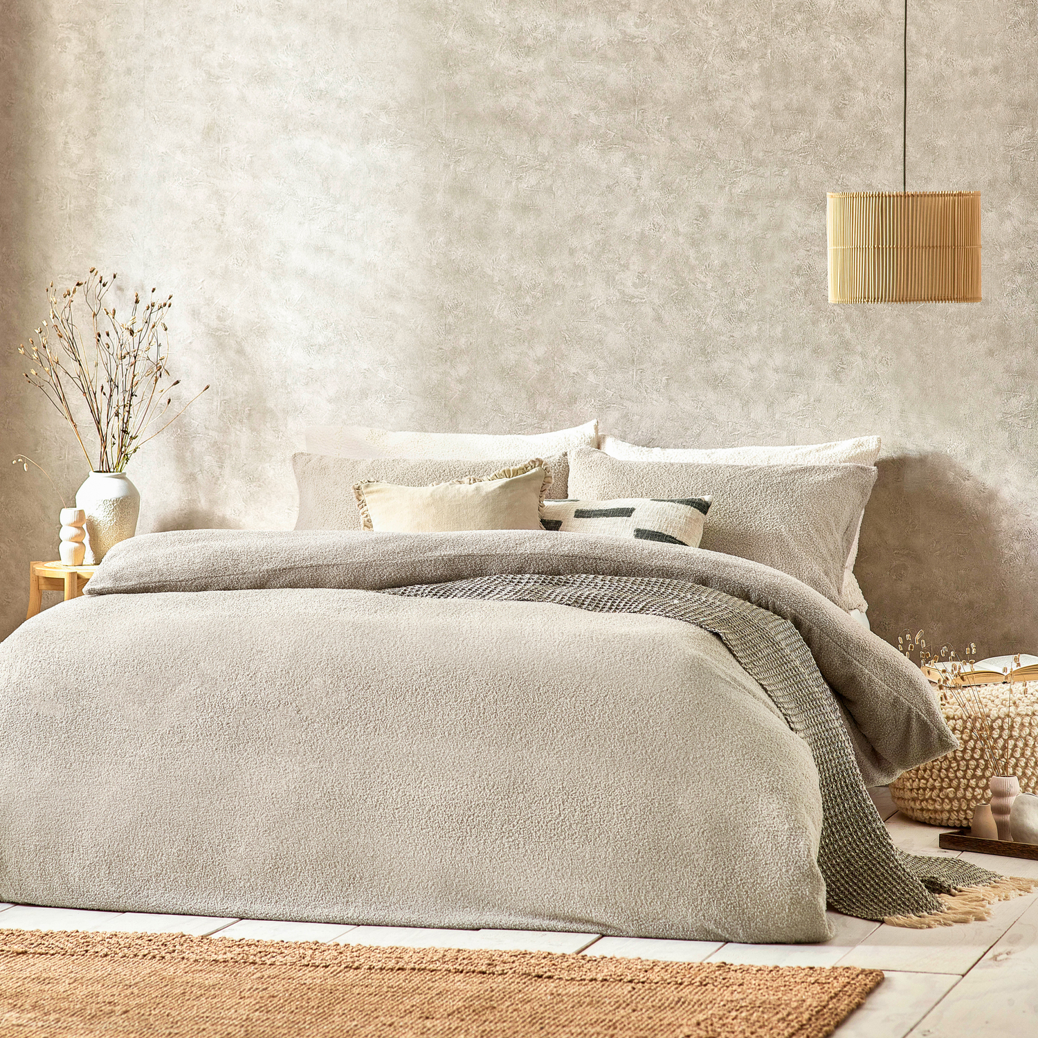 Boucle Textured Duvet Cover Set - Greige Double