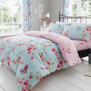 Luxury Reversible Birdie Blossom Duvet Cover and Pillowcase Set