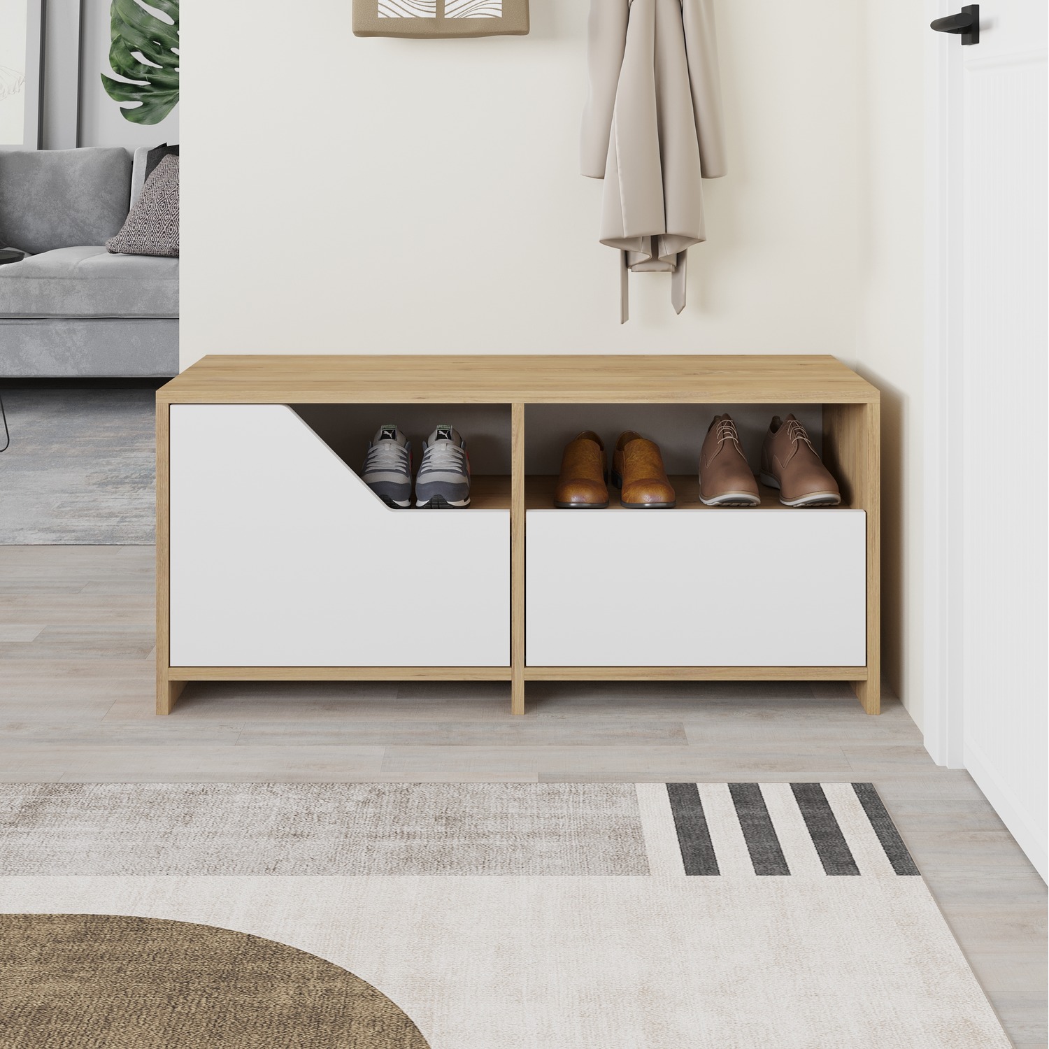 Decortie Nexus Modern Shoe Rack Storage - Oak