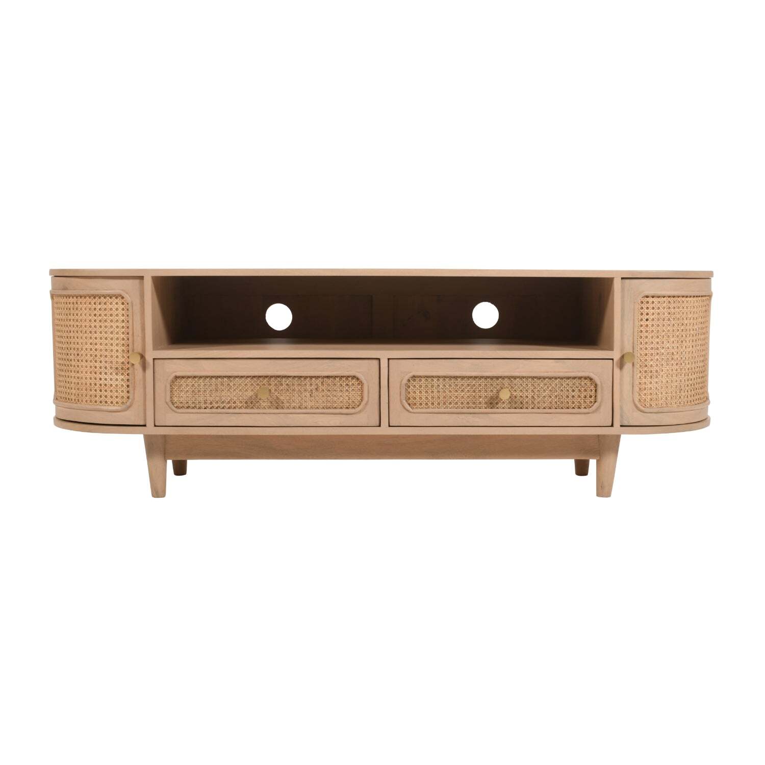 Berma Cane Mango Wood 2 Drawers And 2 Door Tv Cabinet Upto 60 Inch - Natural
