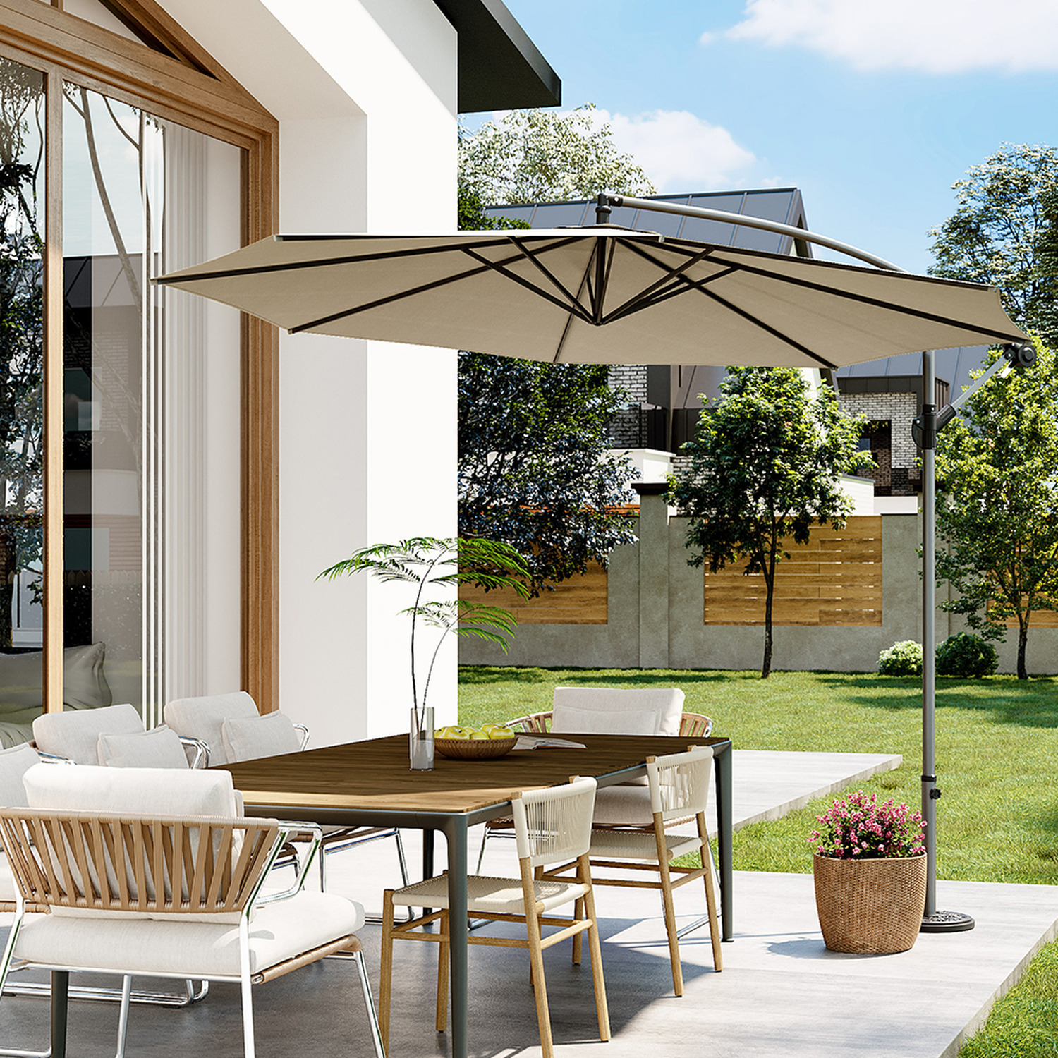 Outdoor 3m Cantilever Parasol - Khaki