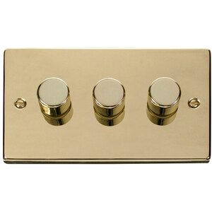 Polished Brass 3 Gang 2 Way LED 100W Trailing Edge Dimmer Light Switch