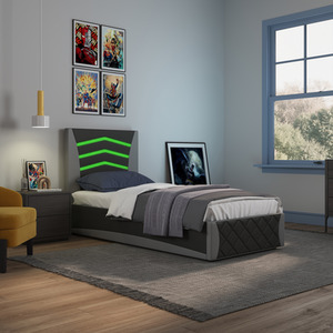 Galaxy Ottoman Storage LED Headboard Gaming Single Bed Frame