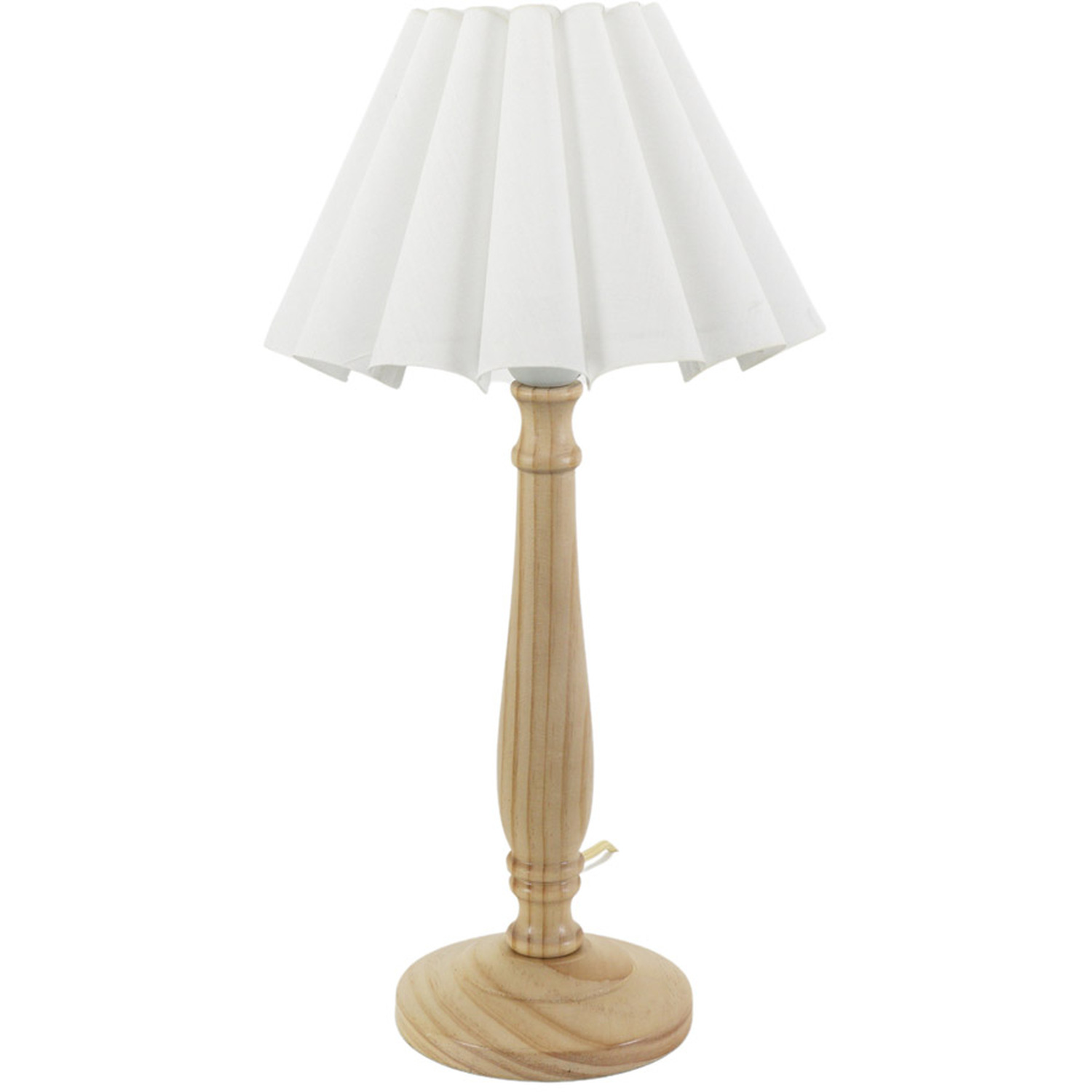 Victoria Light Wood Candlestick Stem Table Lamp with Scallop Tapered Lamp Shade - White / Bulb Included