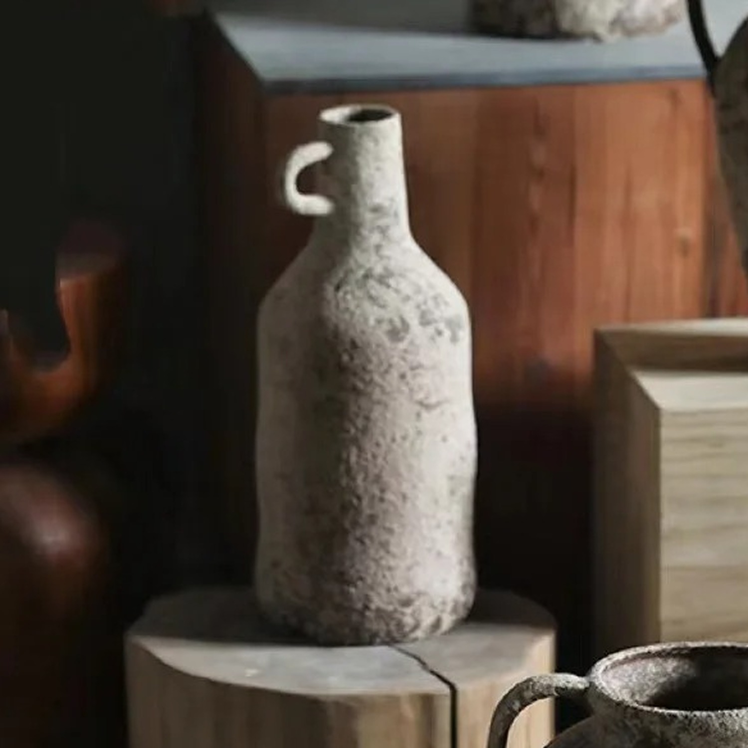 Textured Stone-finish Ceramic Vase - Grey