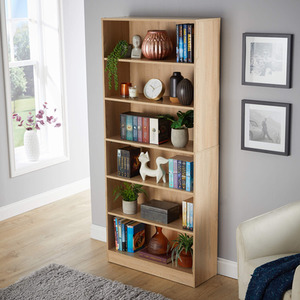 Oak Effect Home Source Clara Tall Wide Storage Bookcase  shot 7021619