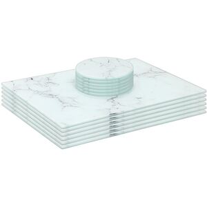 12pc 30 x 20cm Glass Placemats with Round Coasters - Marble Effect
