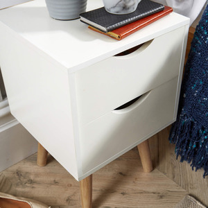 White Home Source Boden 2 Drawer Bedside Table Bedroom Storage Unit shot 7271970