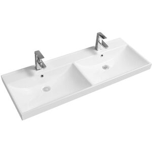 Ceramic 120.5cm Thick-Edge Double Inset Basin with Scooped Full Bowl