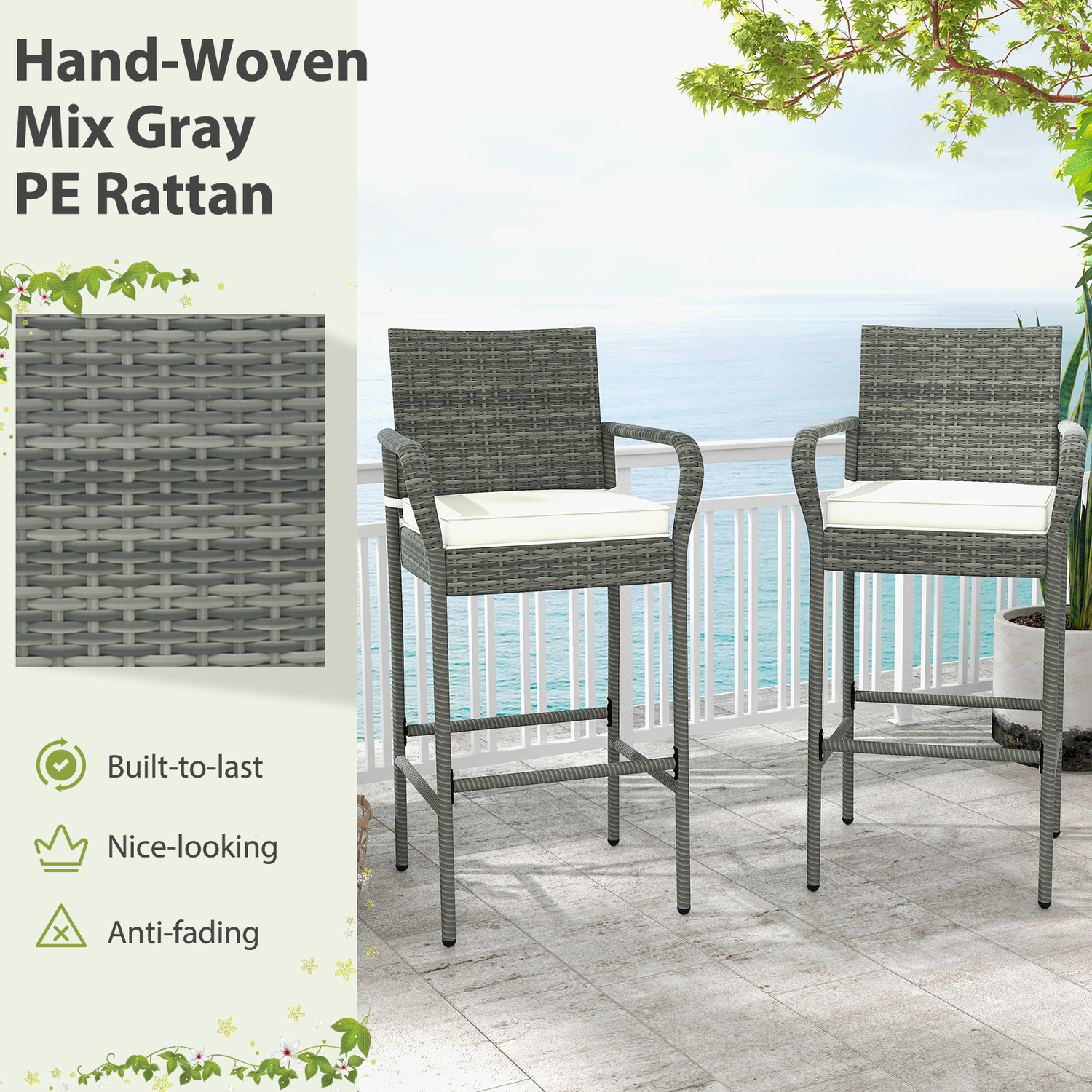 Outdoor Bar Stools Set - Grey Pemetalpolyestersponge