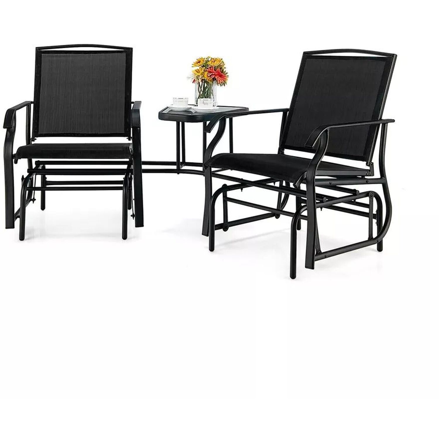 Chair And Table Set Garden With Hole For Umbrella - Black