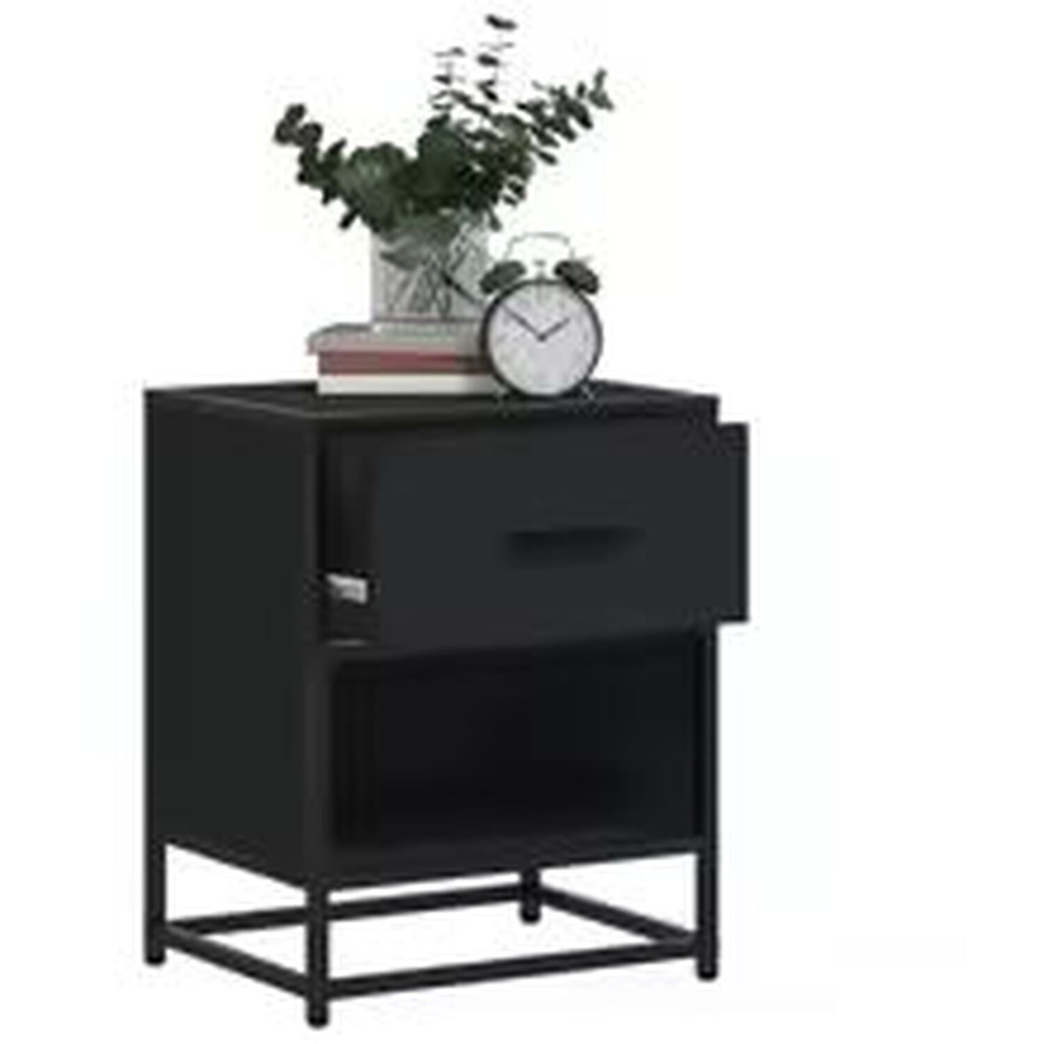 Stylish Black Bedside Cabinet With Storage - Black