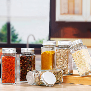 Set of 12 Glass Spice Bottles with Silver Lids