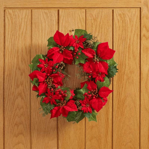 Hanging Christmas Poinsettia Wreath with Berries and Pinecones