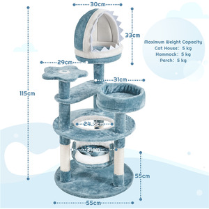Blue / Particle Board, Plush, Sisal, Foam, Particle Board / 55cm Yaheetech Ocean Themed Cat Tree with Sisal Posts shot 9535057