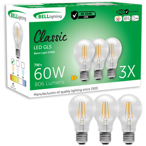 E27 Edison Screw LED Filament GLS Light Bulb Warm White 810 Lumen 7W Not Dim