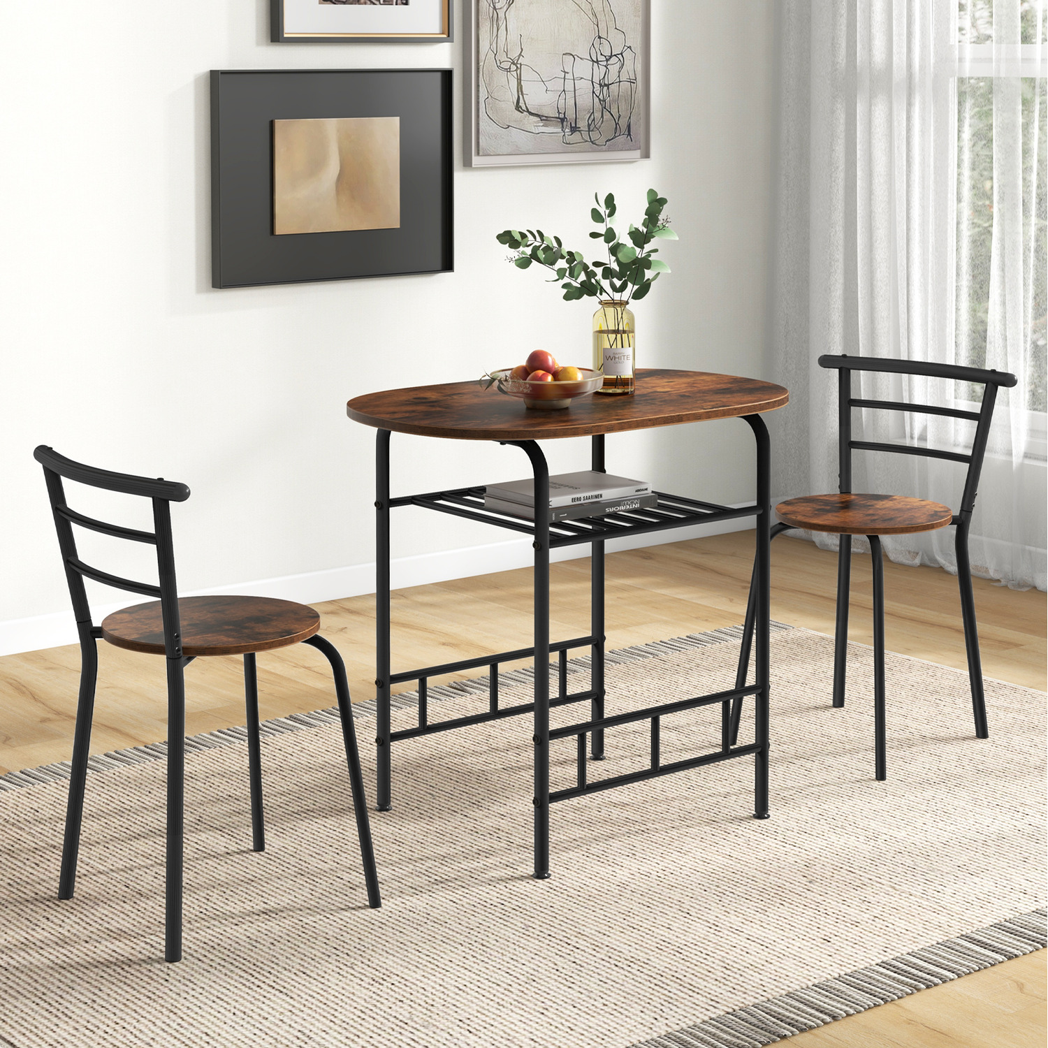 3-piece Space-saving Dining Table Set - Brown