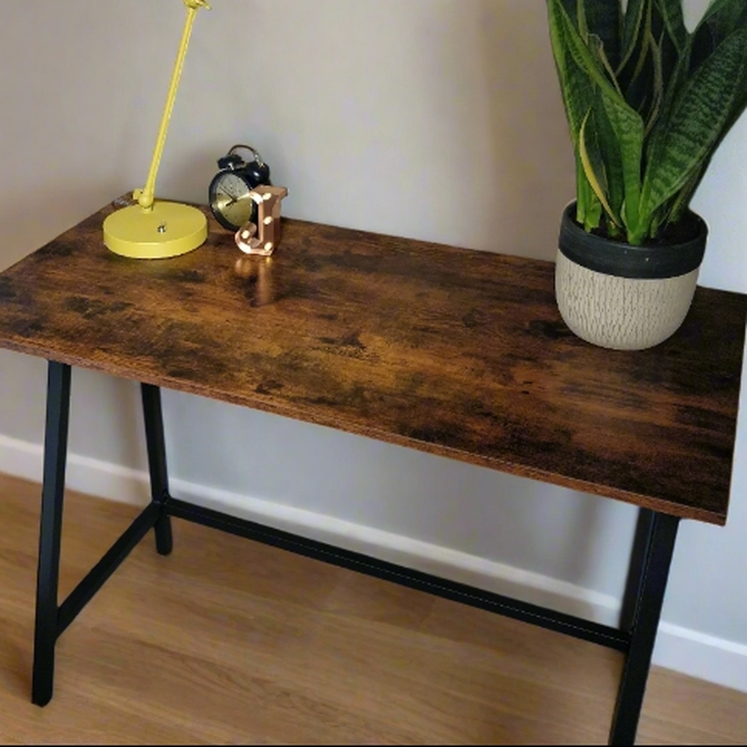 Industrial Computer Desk With Steel Frame - Brown