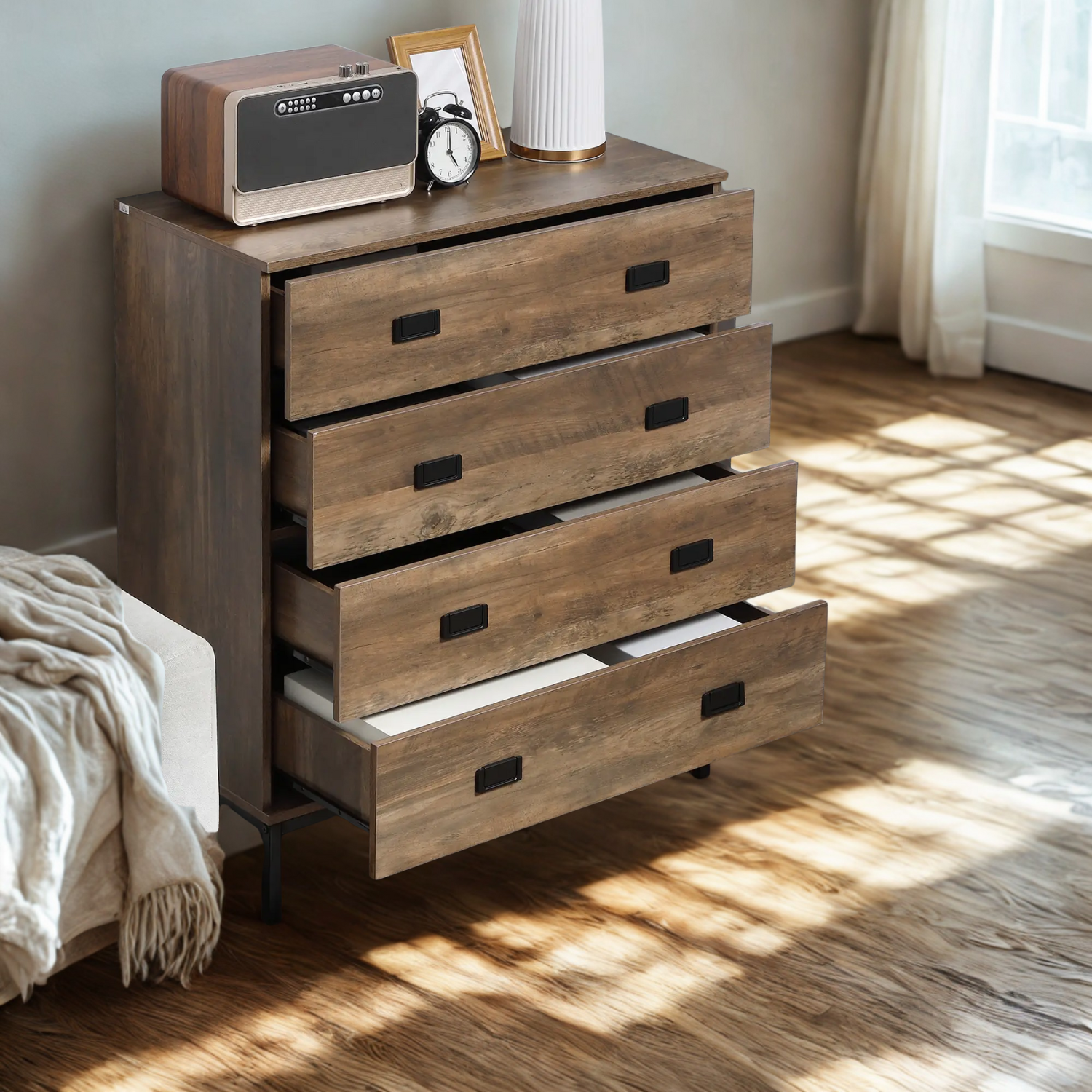 Wide 4 Drawers Storage Unit - Brown