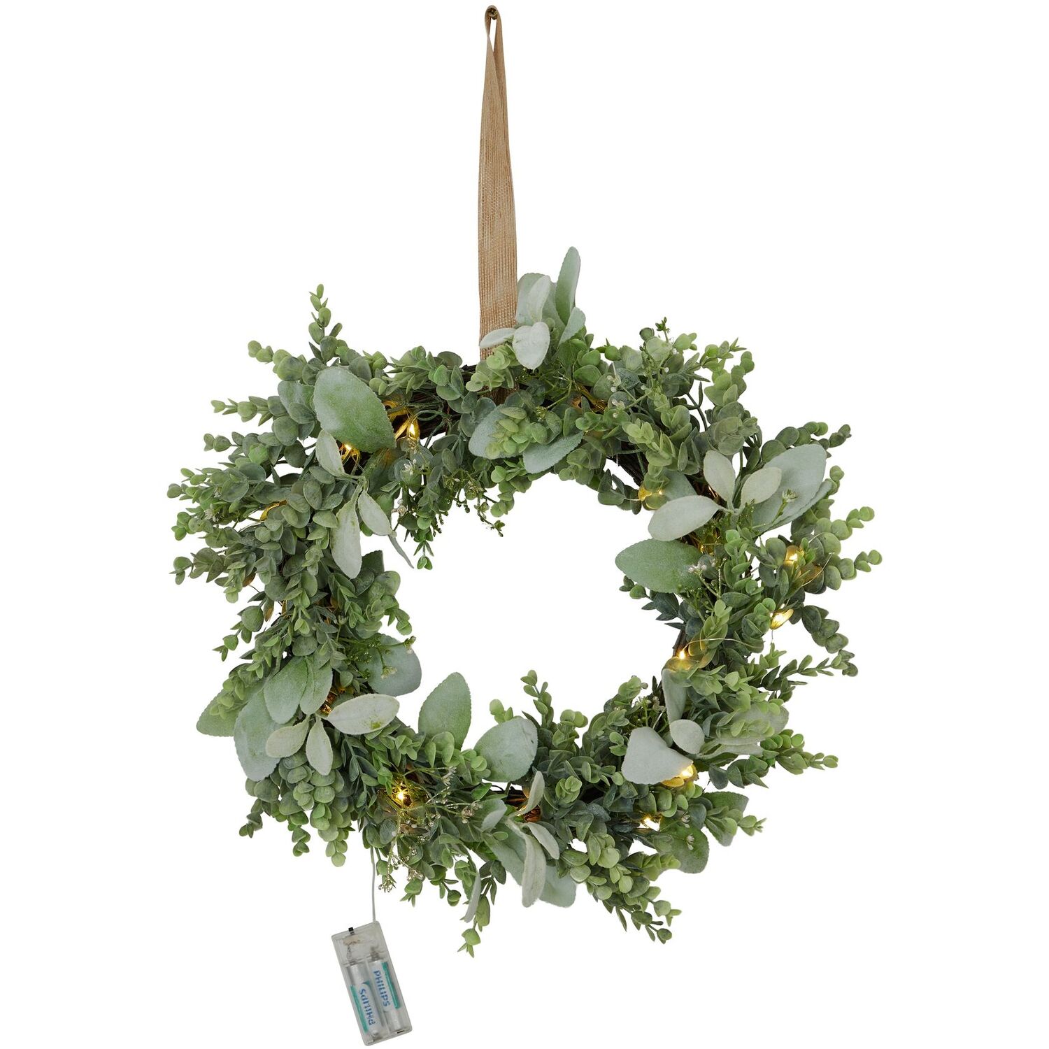 Luminous Eucalyptus  Lamb'S Ear Led Winter Wreath - Green