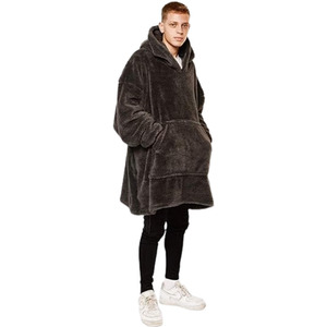 Brentfords Oversized Teddy Fleece Hoodie Blanket Grey