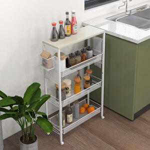 HOMCOM 3-Tier Kitchen Cart with 3 Steel Wire Baskets