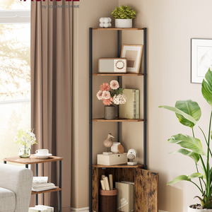 Corner Shelf with Storage, Corner Storage Cabinet, Rustic Brown