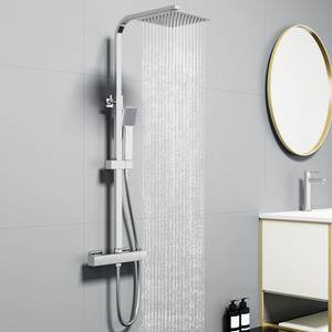 Bathroom Twin Head Exposed Thermostatic Bar Mixer Shower Set