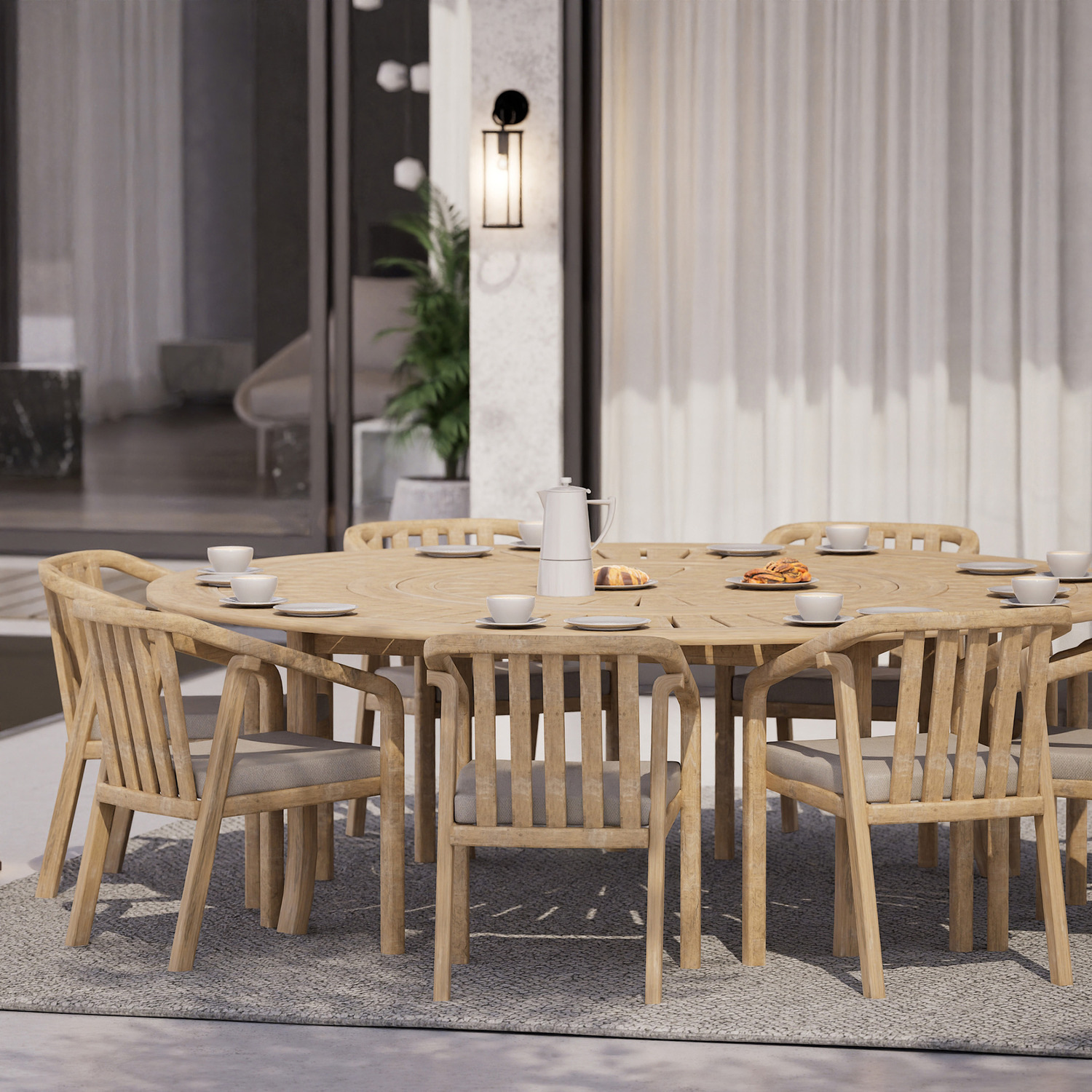 Maris 8-seater Round Dining Table With Wooden Lazy Susan 1800 Mm - Beige