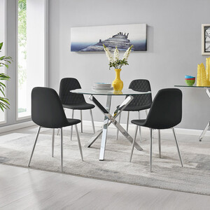 Selina Chrome Round Square Leg Glass Dining Table And 4 Corona Silver Chairs