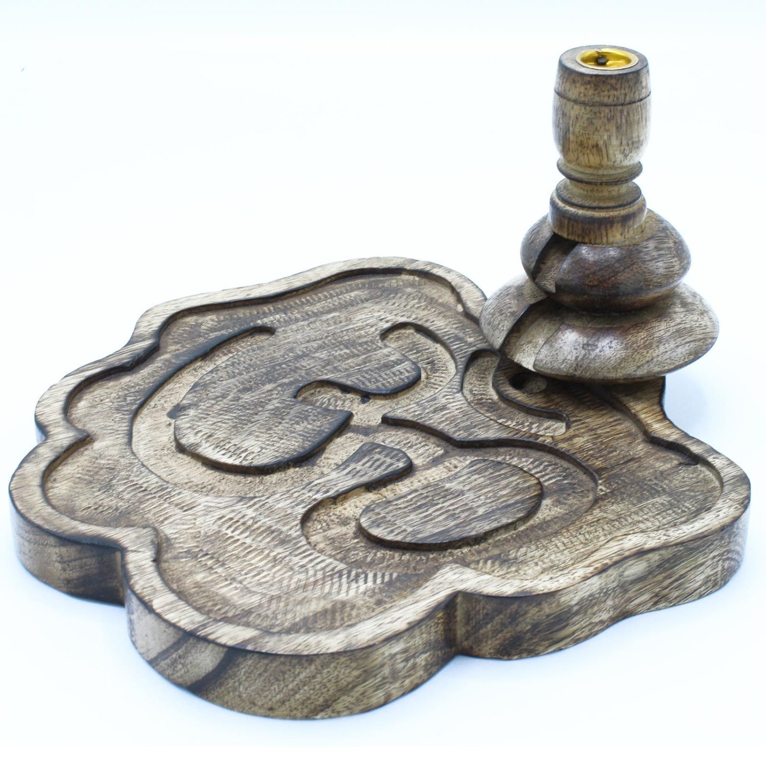 Large Mango Wood Backflow Burner With Ohm Design - Beige