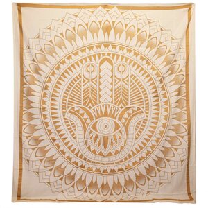 Double Cotton Bedspread  Wall Hanging - Hamsa Design, White Gold