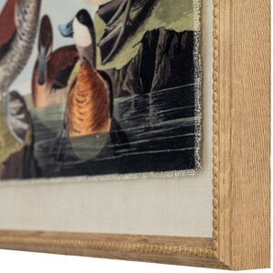 Flora Fauna Ducks on Linen Art with Beaded Frame